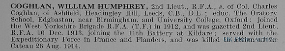 Coghlan W H 2nd Lt Royal Field Artillery