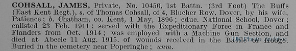 Cohsall J Pte 10450 1st East Kent Regiment