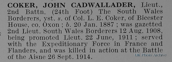 Coker J C Lt 2nd South Wales Borderers