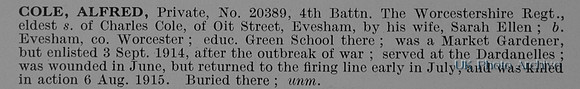 Cole A Pte 20389 4th Worcestershire Regiment