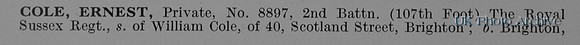Cole E Pte 8897 2nd Royal Sussex Regiment Obit Part 1