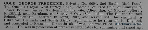 Cole G F Pte 9054 2nd Royal West Surrey Regiment