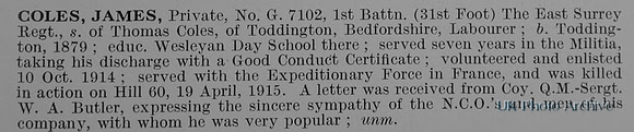 Coles J Pte G7102 1st East Surrey Regiment