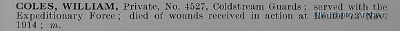 Coles W Pte 4527 Coldstream Guards
