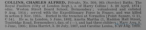 Collins C A Pte 309 9th Royal Fusiliers