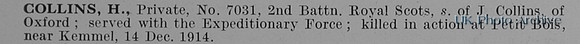 Collins H Pte 7031 2nd Royal Scots