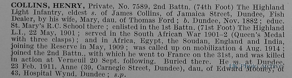 Collins H Pte 7589 2nd Highland Light Infantry