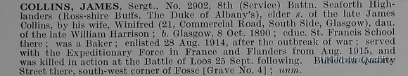Collins J Sergt 2902 8th Seaforth Highlanders