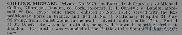 Collins M Pte 5979 1st Irish Guards