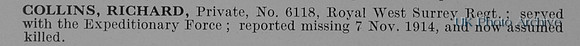 Collins R Pte 6118 Royal West Surrey Regiment