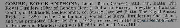 Combe B A Lt 4th Royal Fusiliers