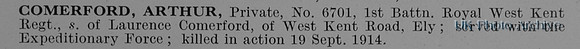 Comerford A Pte 6701 1st Royal West Kent Regiment