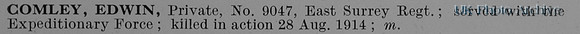 Comley E Pte 9047 East Surrey Regiment