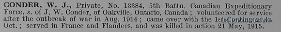 Conder W J Pte 13384 5th Canadian Expeditionary Force