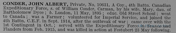 Conder J A Pte 10631 4th Canadian Expeditionary Force