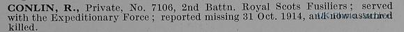 Conlin R Pte 7106 2nd Royal Scots Fusiliers