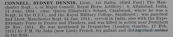 Connell S D Lt 1st Manchester Regiment