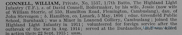 Connell W Pte 1537 7th Highland Light Infantry