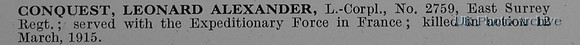 Conquest L A LCpl 2759 East Surrey Regiment