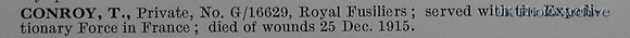 Conroy T Pte G-16629 Royal Fusiliers