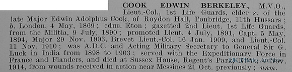 Cook E B Lt Col MVO 1st Life Guards