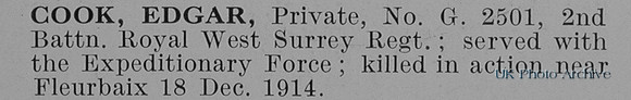 Cook E Pte G2501 2nd Royal West Surrey Regiment