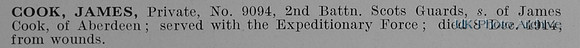 Cook J Pte 9094 2nd Scots Guards