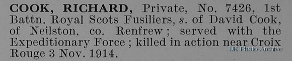 Cook R Pte 7426 1st Royal Scots Fusiliers