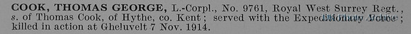 Cook T G LCpl 9761 Royal West Surrey Regiment