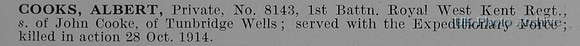 Cooks A Pte 8143 1st Royal West Kent Regiment