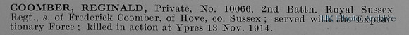 Coomber R Pte 10066 2nd Royal Sussex Regiment