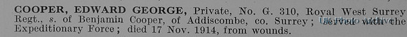 Cooper E G Pte G310 Royal West Surrey Regiment