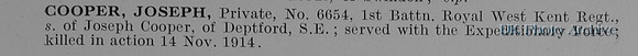 Cooper J Pte 6654 1st Royal West Kent Regiment