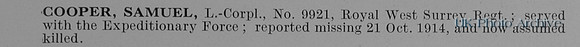 Cooper S LCpl 9921 Royal West Surrey Regiment