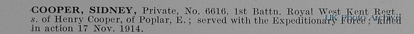 Cooper S Pte 6616 1st Royal West Kent Regiment