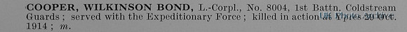 Cooper W B LCpl 8004 1st Coldstream Guards
