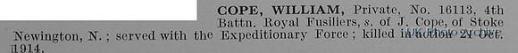 Cope W Pte 16113 4th Royal Fusiliers