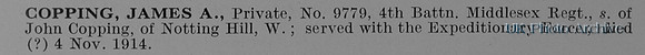 Copping J A Pte 9779 4th Middlesex Regiment