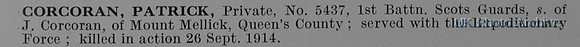 Corcoran P Pte 5437 1st Scots Guards