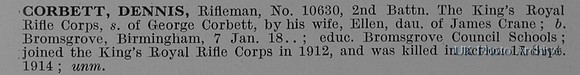 Corbett D Rfn 10630 2nd Kings Royal Rifle Corps