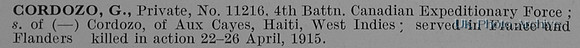 Cordozo G Pte 11216 4th Canadian Expeditionary Force