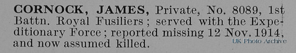 Cornock J Pte 8089 1st Royal Fusiliers