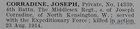 Corradine J Pte 14339 4th Middlesex Regiment