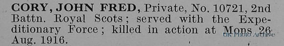 Cory J F Pte 10721 2nd Royal Scots