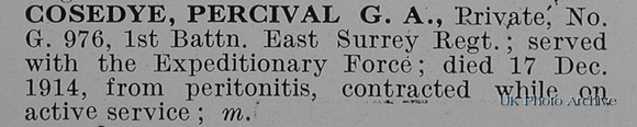 Cosedye P G A Pte G976 1st East Surrey Regiment