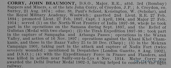Corry J B Major DSO Royal Engineers Attd Indian Army