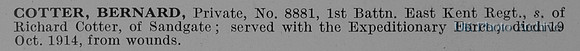 Cotter B Pte 8881 1st East Kent Regiment
