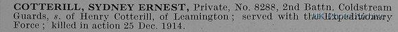 Cotterill S E Pte 8288 2nd Coldstream Guards