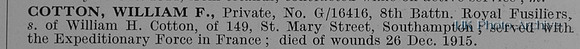 Cotton W F Pte G-16416 8th Royal Fusiliers