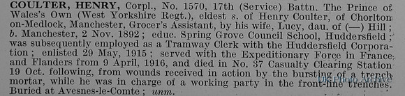 Coulter H Cpl 1570 17th West Yorkshire Regiment